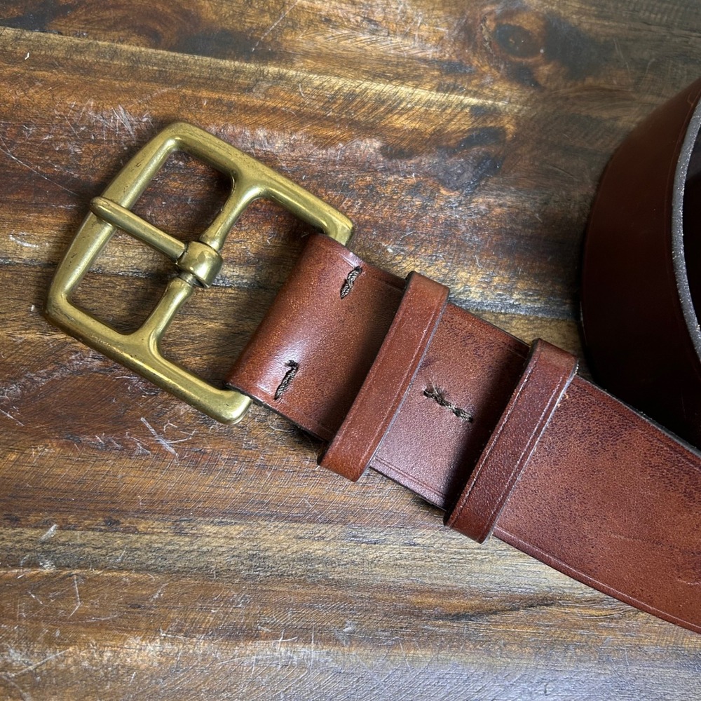 J Crew Genuine Italian Leather Belt Brass Buckle Made in USA Womens L‎ - Picture 2 of 12